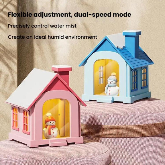 500ML Portable Mini Snow House Humidifier USB Desktop Snowman Colorful Ambient Light Air Humidifiers, Size: Plug-in(Pink)