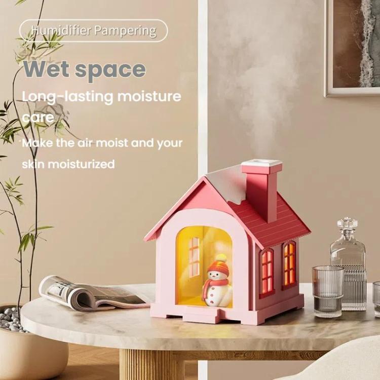 500ML Portable Mini Snow House Humidifier USB Desktop Snowman Colorful Ambient Light Air Humidifiers, Size: Rechargeable(Blue)
