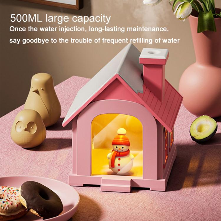 500ML Portable Mini Snow House Humidifier USB Desktop Snowman Colorful Ambient Light Air Humidifiers, Size: Rechargeable(Pink)