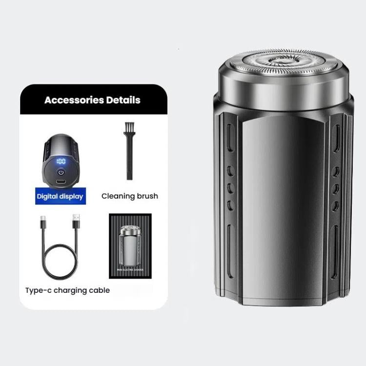 Portable Electric Shaver for Men with LCD Display ��� Travel-Friendly Mini Shaver, USB Type-C Fast Charging, Water-resistant & Washable Design, Style: Floating Blade Dark Metallic Gray