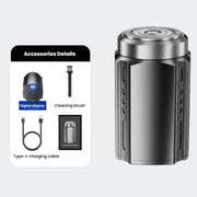 Portable Electric Shaver for Men with LCD Display ��� Travel-Friendly Mini Shaver, USB Type-C Fast Charging, Water-resistant & Washable Design, Style: 6-blade Head Dark Metallic Gray