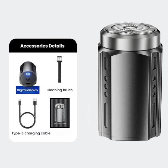 Portable Electric Shaver for Men with LCD Display ��� Travel-Friendly Mini Shaver, USB Type-C Fast Charging, Water-resistant & Washable Design, Style: 6-blade Head Dark Metallic Gray