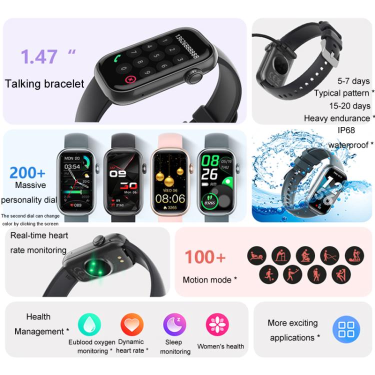 QS50 1.47inch TFT Screen Smart Wristband Support Bluetooth Calling / Oxygen Detection / Sleep Detection / Heart Rate Detection(Black) - free shipping - PMC TechLife - Order now!