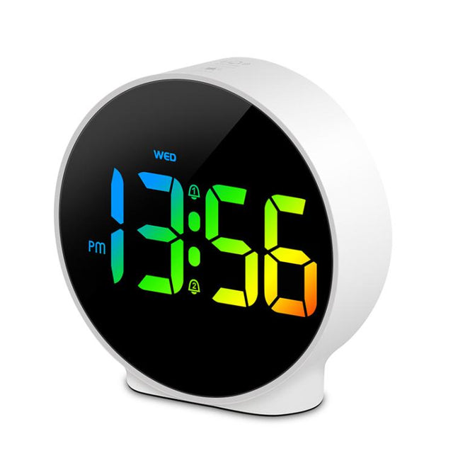 EDUP EH-8816 Simple Digital Electronic Clock Night Light Battery Plug-in Dual Power Mode Alarm Clock(White Case Colorful Letter)