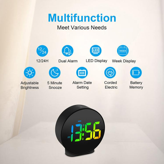 EDUP EH-8816 Simple Digital Electronic Clock Night Light Battery Plug-in Dual Power Mode Alarm Clock(White Case White Letter)