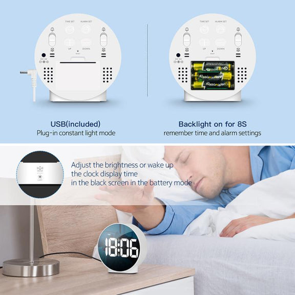 EDUP EH-8816 Simple Digital Electronic Clock Night Light Battery Plug-in Dual Power Mode Alarm Clock(Black Case White Letter)