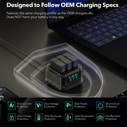 For GoPro HERO13 Black Super Fast Charger Dock Battery Charging Station With OLED Screen Display(Transparent Black) - free shipping - PMC Jewellery - Order now!