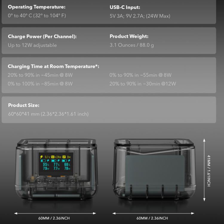 For GoPro HERO13 Black Super Fast Charger Dock Battery Charging Station With OLED Screen Display(Transparent Black) - free shipping - PMC Jewellery - Order now!