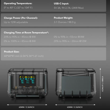 For GoPro HERO13 Black Super Fast Charger Dock Battery Charging Station With OLED Screen Display(Transparent Black) - free shipping - PMC Jewellery - Order now!