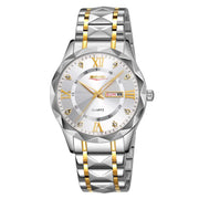 SKMEI Business Casual Watches Diamond Case Luminous Water-resistant Quartz Watch, Style: Men Silver Gold Strap Silver Dial