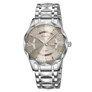 SKMEI Business Casual Watches Diamond Case Luminous Water-resistant Quartz Watch, Style: Men Silver Case Gray Dial