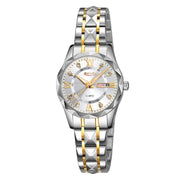 SKMEI Business Casual Watches Diamond Case Luminous Water-resistant Quartz Watch, Style: Women Silver Gold Strap Silver Dial