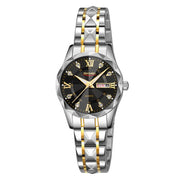 SKMEI Business Casual Watches Diamond Case Luminous Water-resistant Quartz Watch, Style: Women Silver Gold Strap Black Dial