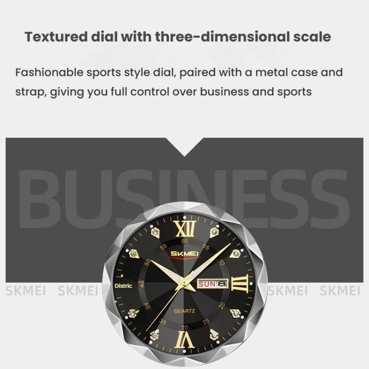 SKMEI Business Casual Watches Diamond Case Luminous Water-resistant Quartz Watch, Style: Men Silver Case Blue Dial