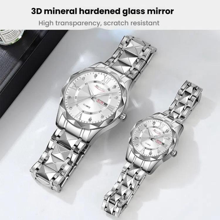 SKMEI Business Casual Watches Diamond Case Luminous Water-resistant Quartz Watch, Style: Women Silver Gold Strap Black Dial