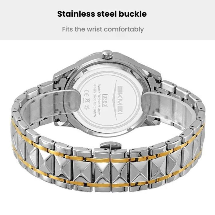 SKMEI Business Casual Watches Diamond Case Luminous Waterproof Quartz Watch, Style: Men Silver Gold Strap Silver Dial - free shipping - PMC TechLife - Order now!