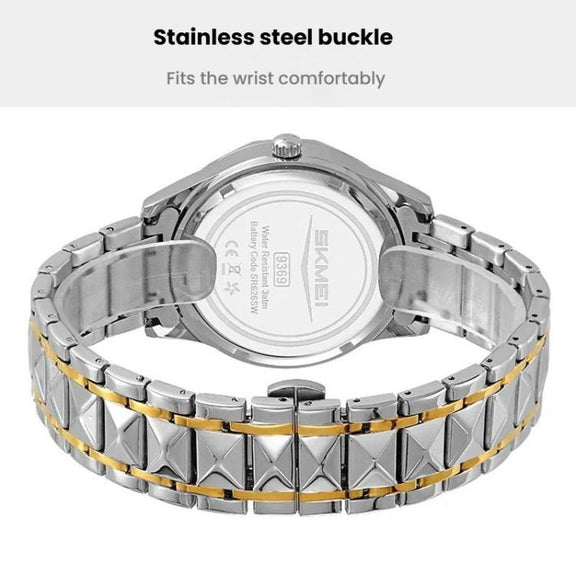 SKMEI Business Casual Watches Diamond Case Luminous Water-resistant Quartz Watch, Style: Men Silver Case Blue Dial