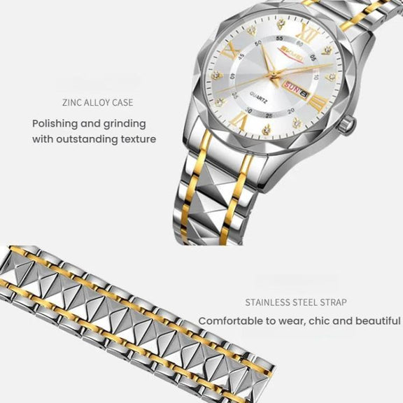 SKMEI Business Casual Watches Diamond Case Luminous Water-resistant Quartz Watch, Style: Men Silver Case Blue Dial