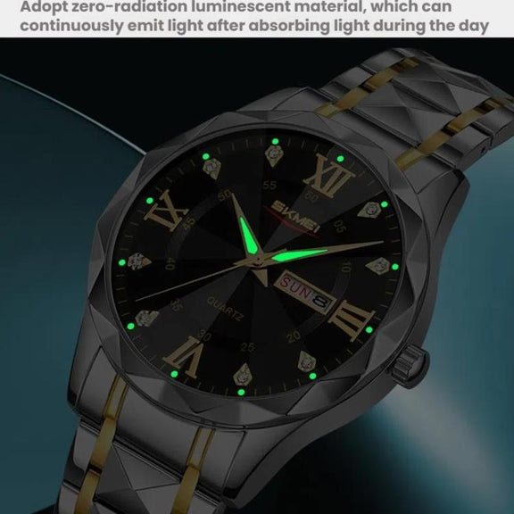 SKMEI Business Casual Watches Diamond Case Luminous Water-resistant Quartz Watch, Style: Men Silver Case Blue Dial