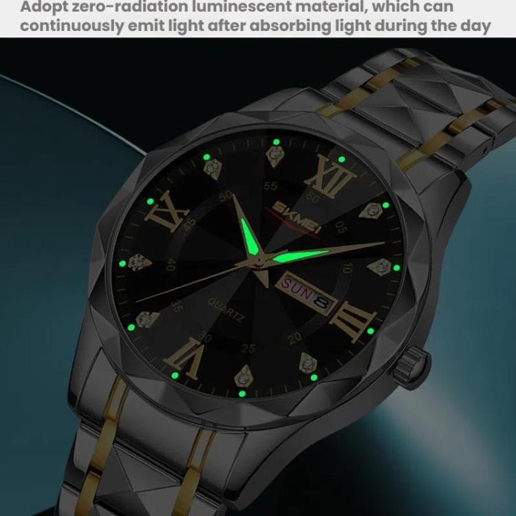 SKMEI Business Casual Watches Diamond Case Luminous Water-resistant Quartz Watch, Style: Men Silver Case Blue Dial