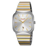 SKMEI 9361 Steel Strap Textured Dial Watch Business Casual Square Quartz Watch, Style: Silver Gold Case Silver Dial