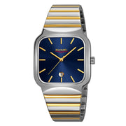 SKMEI 9361 Steel Strap Textured Dial Watch Business Casual Square Quartz Watch, Style: Silver Gold Case Blue Dial