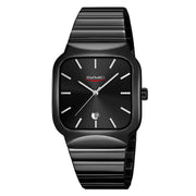 SKMEI 9361 Steel Strap Textured Dial Watch Business Casual Square Quartz Watch, Style: Black Case Black Dial