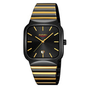 SKMEI 9361 Steel Strap Textured Dial Watch Business Casual Square Quartz Watch, Style: Black Gold Case Black Dial