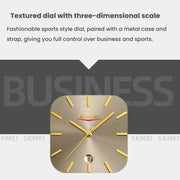 SKMEI 9361 Steel Strap Textured Dial Watch Business Casual Square Quartz Watch, Style: Gold Case Gold Dial