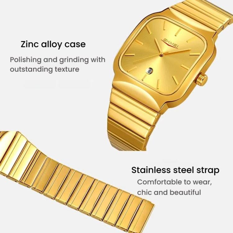 SKMEI 9361 Steel Strap Textured Dial Watch Business Casual Square Quartz Watch, Style: Gold Case Gold Dial - free shipping - PMC Jewellery - Order now!
