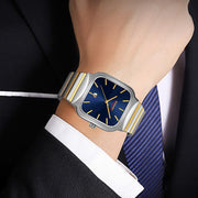 SKMEI 9361 Steel Strap Textured Dial Watch Business Casual Square Quartz Watch, Style: Gold Case Gold Dial