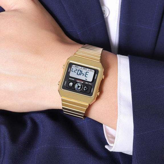 SKMEI 2450 Men Business Multifunctional Watch Casual Water-resistant Square Electronic Watch(Gold)