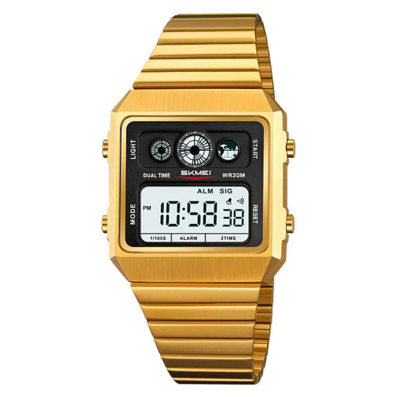 SKMEI 2450 Men Business Multifunctional Watch Casual Water-resistant Square Electronic Watch(Gold)