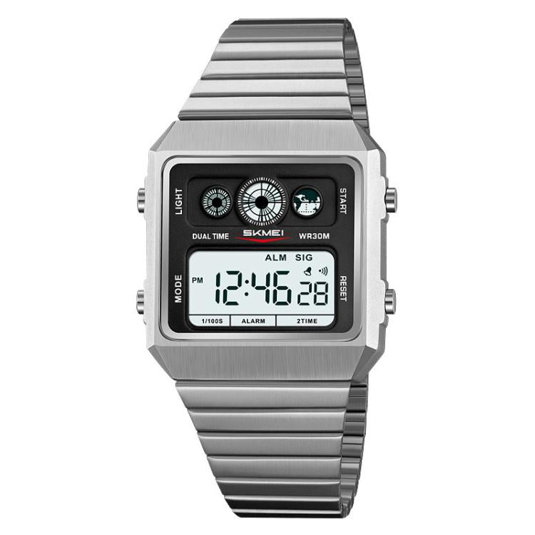SKMEI 2450 Men Business Multifunctional Watch Casual Waterproof Square Electronic Watch(Silver) - free shipping - PMC TechLife - Order now!