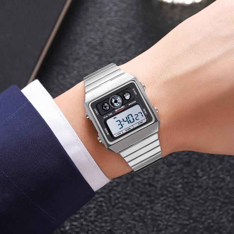 SKMEI 2450 Men Business Multifunctional Watch Casual Waterproof Square Electronic Watch(Silver) - free shipping - PMC TechLife - Order now!
