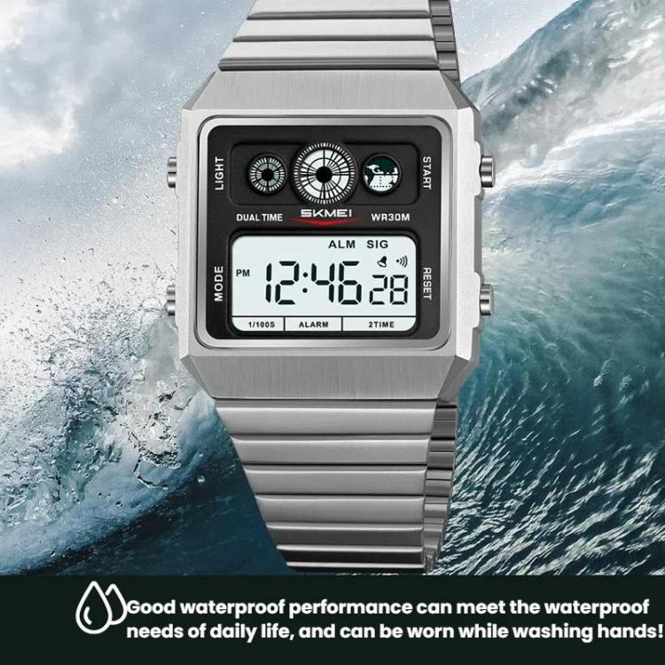 SKMEI 2450 Men Business Multifunctional Watch Casual Waterproof Square Electronic Watch(Silver) - free shipping - PMC TechLife - Order now!