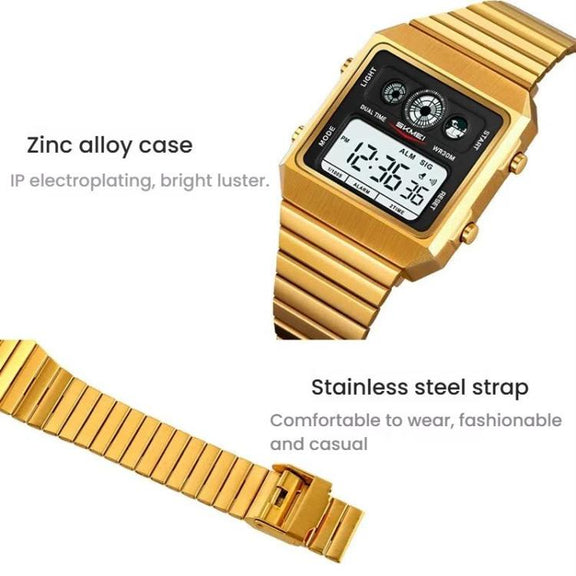 SKMEI 2450 Men Business Multifunctional Watch Casual Water-resistant Square Electronic Watch(Gold)