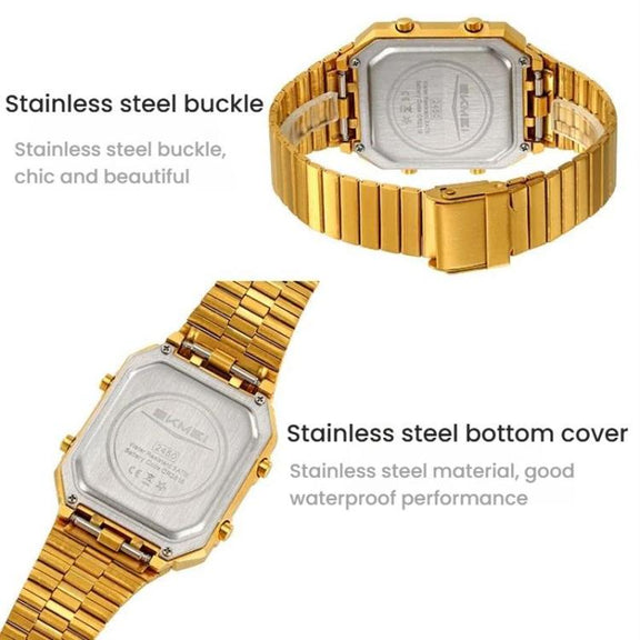 SKMEI 2450 Men Business Multifunctional Watch Casual Water-resistant Square Electronic Watch(Gold)
