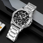 SKMEI 2399 Three-eye Six-pin Steel Band Quartz Watch Men Business Casual Watch(Black)