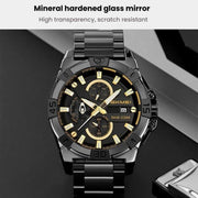 SKMEI 2399 Three-eye Six-pin Steel Band Quartz Watch Men Business Casual Watch(Black)
