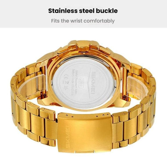 SKMEI 2399 Three-eye Six-pin Steel Band Quartz Watch Men Business Casual Watch(Black)