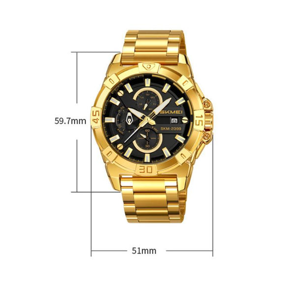 SKMEI 2399 Three-eye Six-pin Steel Band Quartz Watch Men Business Casual Watch(Black)