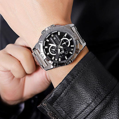 SKMEI 2399 Three-eye Six-pin Steel Band Quartz Watch Men Business Casual Watch(Black) - free shipping - PMC Jewellery - Order now!