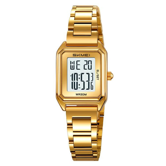 SKMEI 2493 Small Women Electronic Watch Square Steel Strap Watch, Style: Gold Case White