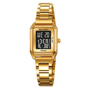 SKMEI 2493 Small Women Electronic Watch Square Steel Strap Watch, Style: Gold Case Black