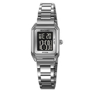 SKMEI 2493 Small Women Electronic Watch Square Steel Strap Watch, Style: Silver Case Black