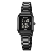 SKMEI 2493 Small Women Electronic Watch Square Steel Strap Watch, Style: Black Case Black