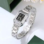 SKMEI 2493 Small Women Electronic Watch Square Steel Strap Watch, Style: Black Case Black