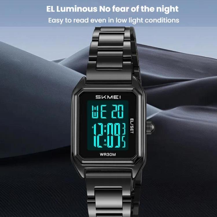 SKMEI 2493 Small Women Electronic Watch Square Steel Strap Watch, Style: Gold Case White - free shipping - PMC TechLife - Order now!