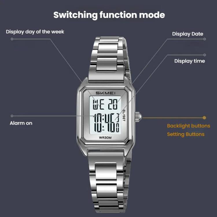 SKMEI 2493 Small Women Electronic Watch Square Steel Strap Watch, Style: Gold Case White - free shipping - PMC TechLife - Order now!